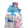 Topper Tort Happy Birthday Lilo Și Stitch Albastru Cu Sclipici Pe Tort Cu Personajul Angel