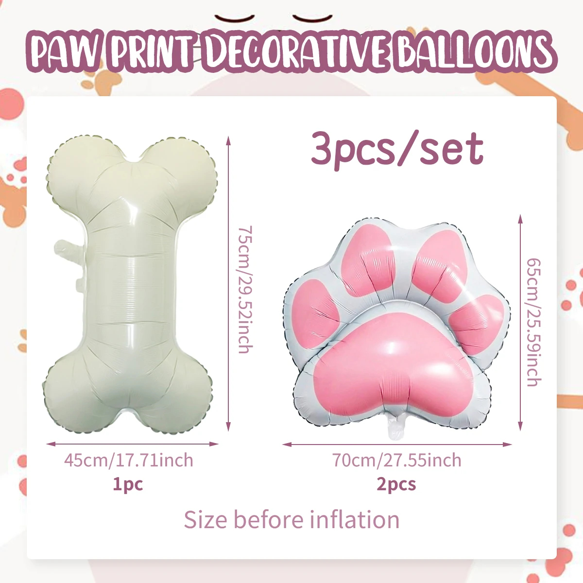 balon folie în formă de os alb uriaș 75 cm pentru aniversare copii