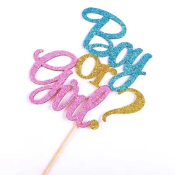 Topper Tort Boy Or Girl Cu Sclipici Roz Albastru Și Auriu Pentru Gender Reveal