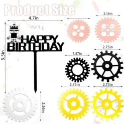 Alternative view of Topper Tort Robot si Roti Dintate Happy Birthday Decor Industrial TOP139