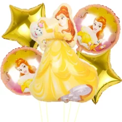 Set 5 baloane folie cu Printesa Belle 90 cm si stele aurii metalizate