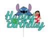 Topper Tort Happy Birthday Turcoaz Cu Sclipici Și Personajele Lilo Și Stitch