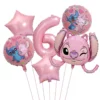 Set baloane aniversare 6 ani Stitch si Angel roz metalizat