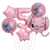 Set baloane aniversare 5 ani Stitch si Angel roz metalizat