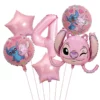Set baloane aniversare 2 ani Stitch si Angel roz metalizat