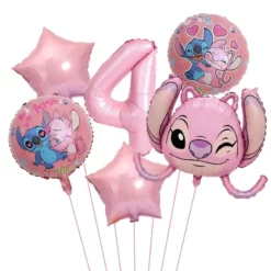 Set baloane aniversare 2 ani Stitch si Angel roz metalizat
