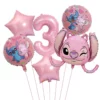 Set baloane aniversare 3 ani Stitch si Angel roz metalizat