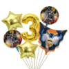 Set baloane aniversare 3 ani tematica Batman cu cifra 3 auriu si stele