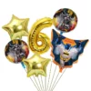 Set baloane aniversare 6 ani tematica Batman cu cifra 6 auriu si stele