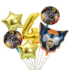 Set baloane aniversare 4 ani tematica Batman cu cifra 4 auriu si stele