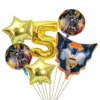 Set baloane aniversare 5 ani tematica Batman cu cifra 5 auriu si stele