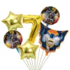 Set baloane aniversare 7 ani tematica Batman cu cifra 7 auriu si stele