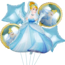 Set 5 baloane folie cu Cenusareasa 92 cm si stele light blue