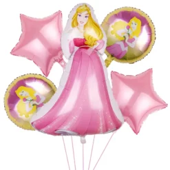 Set 5 baloane folie cu Printesa Aurora 108 cm si stele roz metalizate