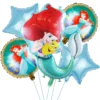 Set 5 baloane folie cu Mica Sirena 80 cm si stele light blue