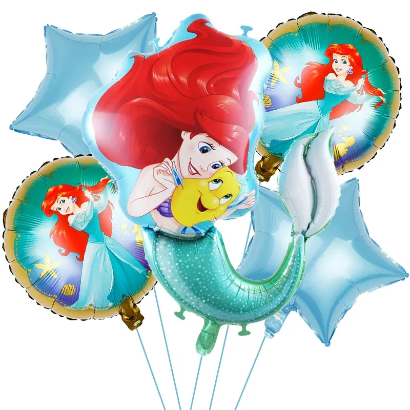 Set 5 baloane folie cu Mica Sirena 80 cm si stele light blue