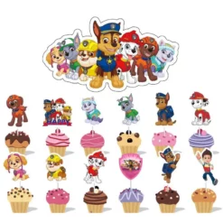 Set de 13 decoratiuni tip topper tort patrula catelusilor pentru briose si tort aniversar.