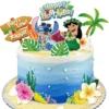 Topper Tort Lilo Și Stitch Tema Tropicală Cu Palmier Flori Hibiscus Și Mesaj Happy Birthday