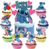 Set 9 Piese Topper Tort Lilo Stitch Happy Birthday Și Figurine Brioșe