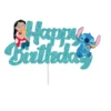 Topper Tort Happy Birthday Albastru Sclipitor Cu Personajele Lilo Și Stitch