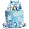 Set complet 10 piese topper tort cu Elsa Anna Olaf castel și fulgi de zăpadă cu dimensiuni specifice