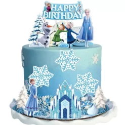 Set complet 10 piese topper tort cu Elsa Anna Olaf castel și fulgi de zăpadă cu dimensiuni specifice