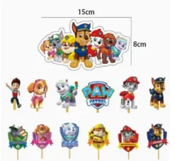 Set de 13 piese tip topper tort patrula catelusilor incluzand personajele Chase, Skye si Ryder.