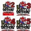 Topper pentru tort aniversar cu cifra 2, personajul Spiderman si mesajul Happy Birthday in culori vii de rosu si negru.