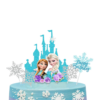 Set 6 piese topper tort cu Elsa și Anna și castel albastru sclipitor