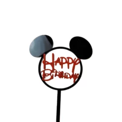 Topper Tort Mickey Mouse Negru Roșu Cu Text Happy Birthday