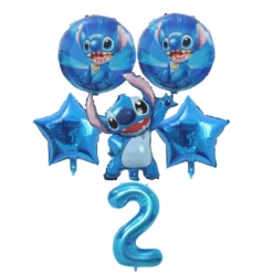 Set baloane din folie Stitch albastru cu cifra 2 pentru aniversarea de 2 ani