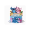 Topper Tort Stitch Si Angel Tropical Happy Birthday Cu Semn De Lemn Si Flori De Hibiscus