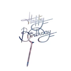 Topper Tort Happy Birthday Argintiu Oglinda Scris Elegant Pentru Aniversari