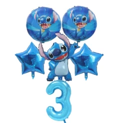 Set baloane din folie Stitch albastru cu cifra 3 pentru aniversarea de 3 ani