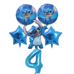 Set baloane din folie Stitch albastru cu cifra 4 pentru aniversarea de 4 ani