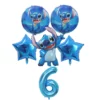 Set baloane din folie Stitch albastru cu cifra 6 pentru aniversarea de 6 ani