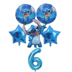 Set baloane din folie Stitch albastru cu cifra 6 pentru aniversarea de 6 ani