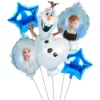 Set 5 baloane din folie tematica Frozen cu Olaf Elsa Anna si stele albastre