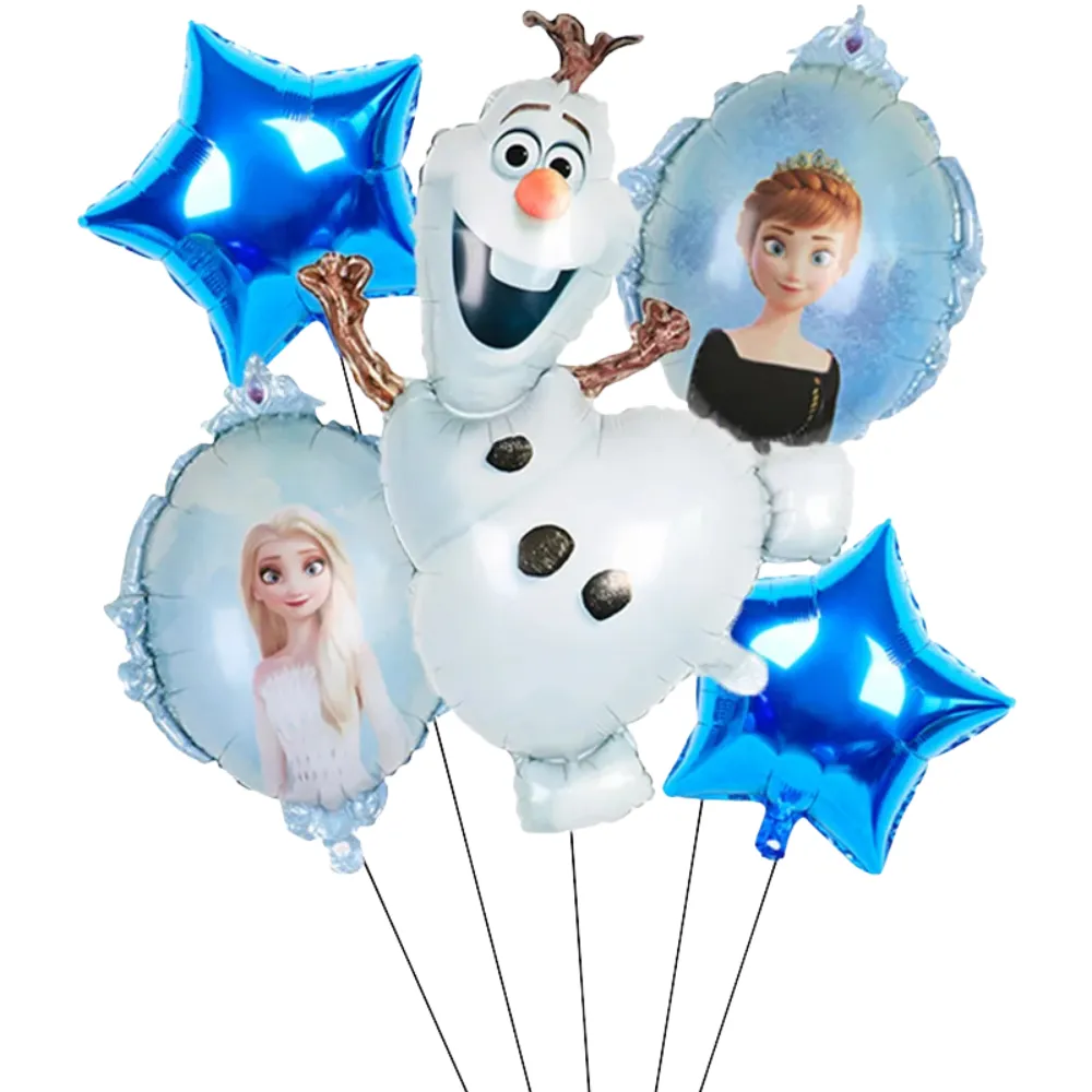 Set 5 baloane din folie tematica Frozen cu Olaf Elsa Anna si stele albastre