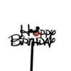 Topper Tort Mickey Mouse Negru Cu Detalii Roșii Și Mesaj Happy Birthday Pentru Aniversări