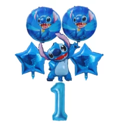 Set baloane din folie Stitch albastru cu cifra 1 pentru prima aniversare