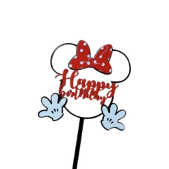 opper Tort Minnie Mouse Happy Birthday Cu Fundiță Roșie Și Mânuși Albe