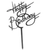 Topper Tort Happy Birthday Negru Cu Scris Elegant Lățime 11 cm Pe Fundal Alb