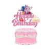 Topper Tort Stitch Si Angel Roz Glitter Happy Birthday Cu Flori Tropicale Si Imprimeu Colorat