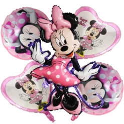 Set 5 baloane folie cu Minnie Mouse roz inimi si baloane rotunde Happy Birthday