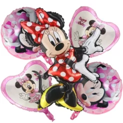 set baloane minnie mouse rosu cu figurina mare de 80 cm si inimi happy birthday
