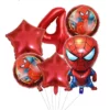 Set 6 baloane aniversare 4 ani cu Spiderman cifra 4 rosu si stele metalizate