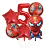 Set 6 baloane aniversare 5 ani cu Spiderman cifra 5 rosu si stele