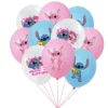 Set 10 baloane din latex mix culori cu Stitch Angel si mesaj Happy Birthday