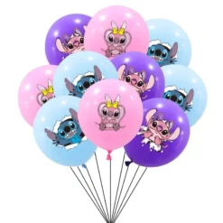Set 10 baloane din latex mix culori roz albastru mov cu Stitch si Angel